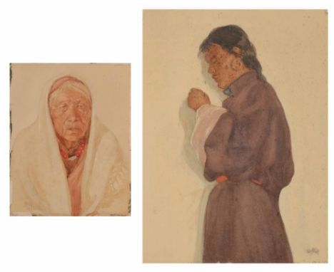 ENGLISH SCHOOL (EARLY 20TH CENTURY) Portrait of an wizened Oriental lady, indistinctly signed with initials CNB? and dated 19