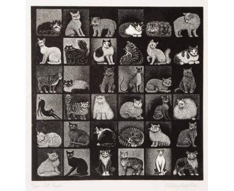 HILARY PAYNTER (b. 1943) 'Cat Show', wood engraving, pencil signed in the margin, titled and numbered 4/400, 17.5 x 17.5cm; a