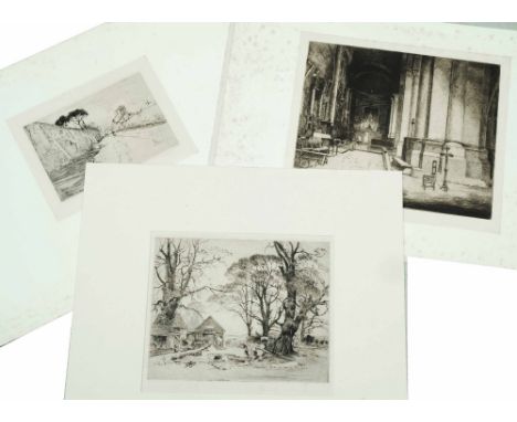 EDWARD MILLINGTON SYNGE (1860-1913) Farmyard with logs, etching, pencil signed in the margin, 20 x 25cm; and four further to 