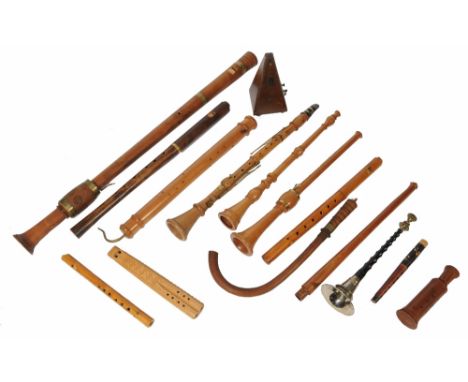 A COLLECTION OF WOODWIND INSTRUMENTS, some made by Donald Gill and signed; together with a Metronome