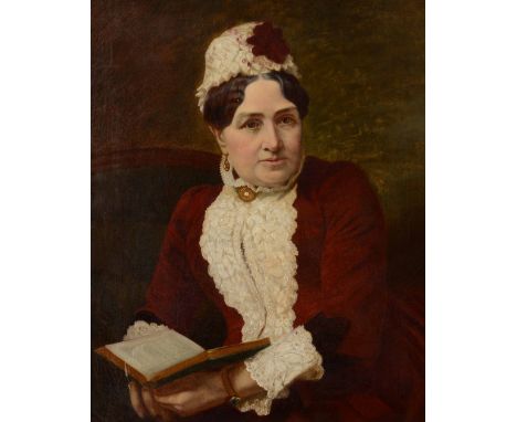 W * VIZARD Portrait of Frances Augustus Coombs (née Griffith's) aged 67, finely dressed, seated in a chair and with open book