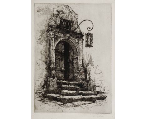 ADELINE S. ILLINGWORTH (1858-c.1930) The Rathani: Portal, Rothenburg of Tauber, etching, pencil signed in the margin, 28 x 19