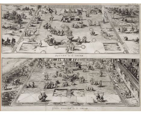 BERNARD PICART 'Pagode de la Chine', Grande Pagode de la Chine' engraving, 33 x 41cm; and further prints and engravings to in