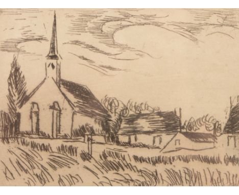 MAURICE DE VLAMINCK (1876-1958) Une église dans le Vexin, etching, 10 x 13cm