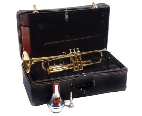 A GETZEN ETERNA SEVERINSEN BRASS TRUMPET in velvet lined and fitted case with outer zip cover and leather carrying handle