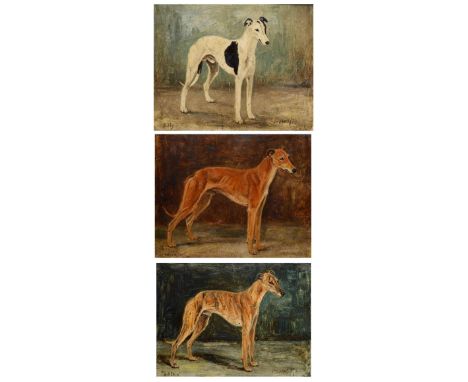 FREDERICK THOMAS DAWS (1878-c.1956) Portrait of a greyhound 'Westcrofter', signed and dated '27, oil on panel, 26 x 34cm; and