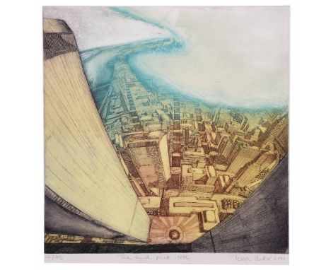 TOM SLATTER 'The End Point - NYC' (Twin Towers), etching with aquatint in colours, pencil, signed in the margin, titled, date