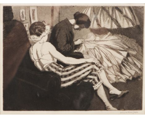 LAURA KNIGHT (1877-1970) Dressing Room No. 1, etching with aquatint, pencil signed in the margin, 15 x 20cm With the Royal Ex