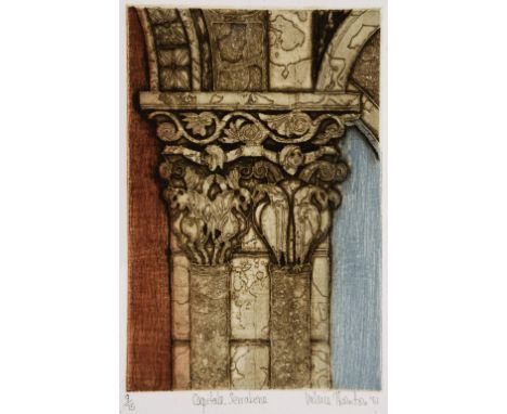 VALERIE THORNTON (1931-1991) 'Capitals Serrabone', etching with aquatint in colours, pencil signed in the margin, titled, dat
