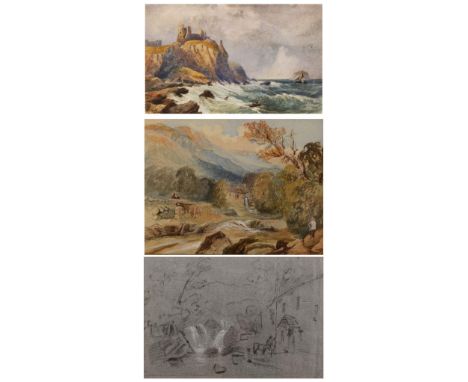 19TH CENTURY ENGLISH SCHOOL View from a bay Tantallon Castle looking towards Bass Rock, signed 'D Cox' and dated '49, waterco