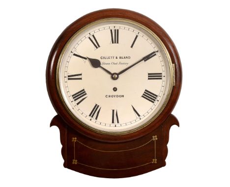 A Victorian brass inlaid mahogany drop-dial wall timepiece with ten inch...   A Victorian brass inlaid mahogany drop-dial wal