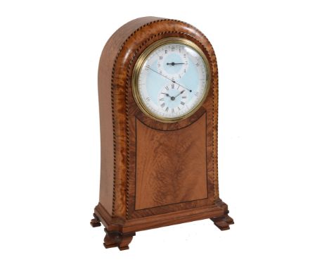 An unusual French satinwood small mantel timepiece with alarm and 'regulator   An unusual French satinwood small mantel timep