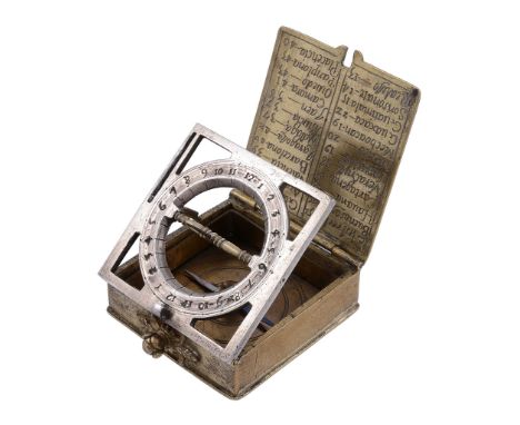 A rare Spanish brass and silver portable equinoctial compass sundial Unsigned   A rare Spanish brass and silver portable equi
