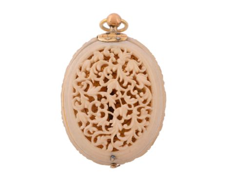 A fine Renaissance style gilt brass and pierced ivory pendant watch Unsigned   A fine Renaissance style gilt brass and pierce