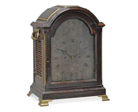 A George III brass mounted ebonised table clock John Holmes, London   A George III brass mounted ebonised table clock  John H