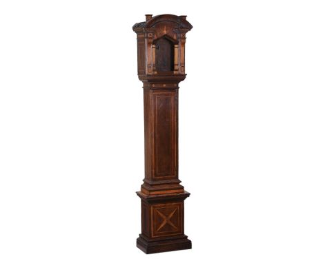 A fine inlaid oak architectural floor-standing lantern clock case Unsigned   A fine inlaid oak architectural floor-standing l