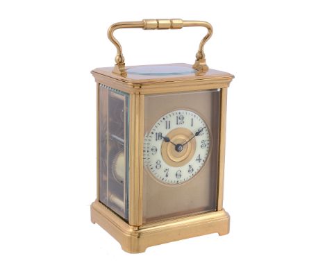 A French lacquered brass carriage clock Unsigned   A French lacquered brass carriage clock  Unsigned, early 20th century  The