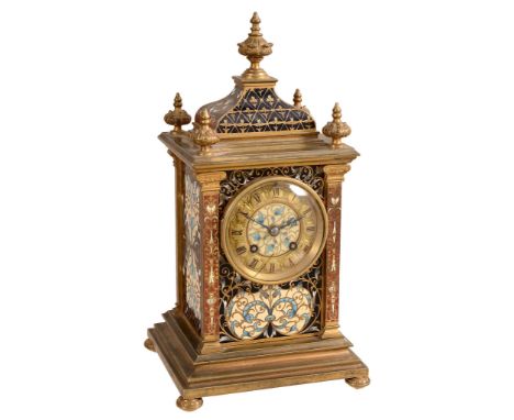 A French gilt brass and champleve enamelled mantel clock The movement by...   A French gilt brass and champleve enamelled man