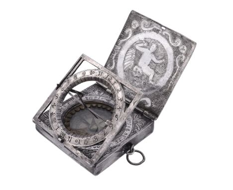 A rare Spanish pewter portable equinoctial compass sundial Unsigned   A rare Spanish pewter portable equinoctial compass sund