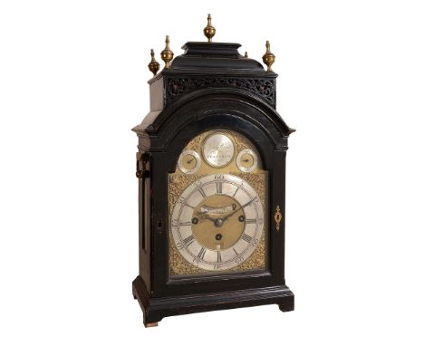 A rare George II ebonised grande-sonnerie striking table clock The dial...   A rare George II ebonised grande-sonnerie striki