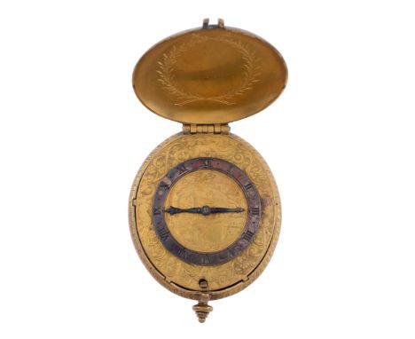 A fine Renaissance gilt brass and silver mounted oval pre-hairspring pendant...   A fine Renaissance gilt brass and silver mo