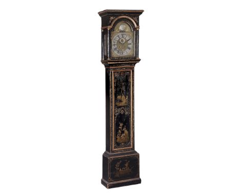 A George I black japanned longcase clock of one month duration Markwick and...   A George I black japanned longcase clock of 