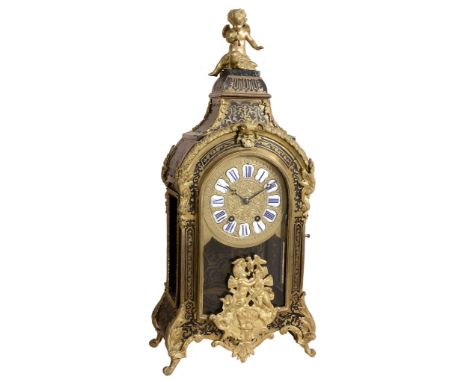 A French Louis XV style brass mounted Boulle bracket clock Retailed by Black   A French Louis XV style brass mounted Boulle b