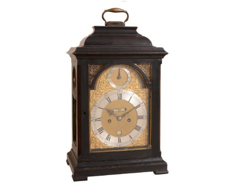 A fine George III ebonised table clock with pull-quarter repeat on six bells...   A fine George III ebonised table clock with