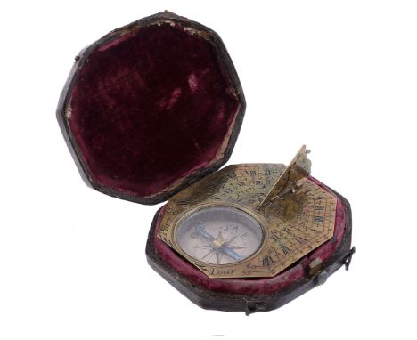 A French brass Butterfield pattern portable horizontal compass sundial...   A French brass Butterfield pattern portable horiz