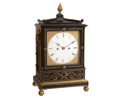 A Regency brass inlaid ebonised bracket clock Edwards, London   A Regency brass inlaid ebonised bracket clock Edwards, London