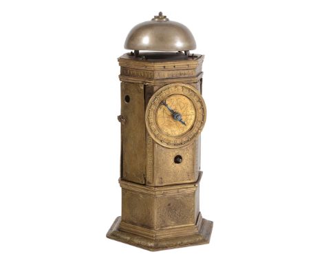 A Fine German Renaissance gilt brass and iron hexagonal table clock Stamped...   A Fine German Renaissance gilt brass and iro