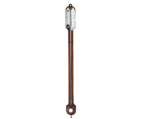 A 19TH CENTURY ARCHED TOP ROSEWOOD STICK BAROMETER with ivory scale and thermometer, circular cistern cover, 35 ins long.   £