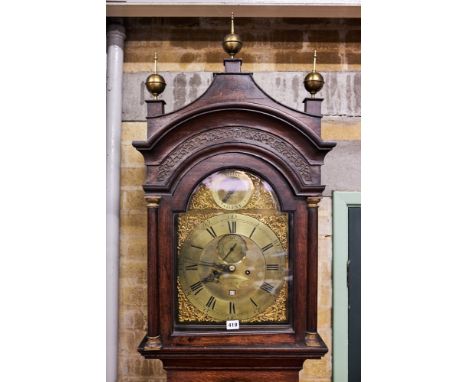 SPENDLOVE, CAMBRIDGE, AN 18TH CENTURY OAK LONGCASE CLOCK, 8 day arched brass dial with strike/silent, date and seconds, the b