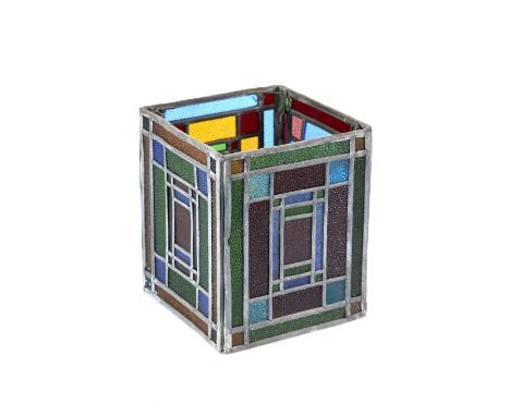 A 20TH CENTURY SQUARE COLOURED AND LEADED LIGHT HALL/PORCH LANTERN, 8 1/2 ins x 7 ins square.   £25-£40