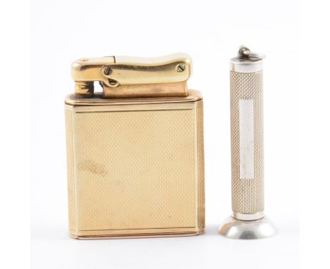 A Colibri 14 carat yellow gold cigarette lighter, engine turned barley design 53mm, number 887181, small monogram on one side