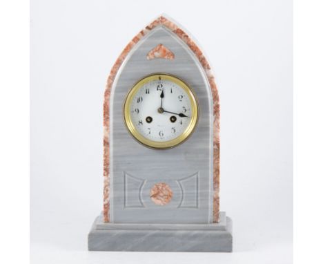 A French grey marble shelf clock, 9.5cm white enamel dial with arabic numeral chapter ring and quarter arabic minutes ring, ”