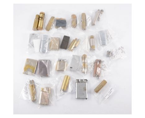 Trench art cigarette lighters and others, including many brass cased lighters, Duncan's "Soluna" lighter, miniture lighter, K