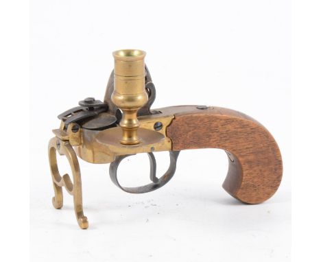 Early 19th Century flintlock candle lighter and candlestick.