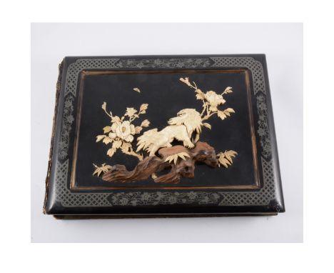 Ornate Japanese postcard album of sixty-six postcards, WWI, associated with The K.S.L.I. and the sinking of German light crui