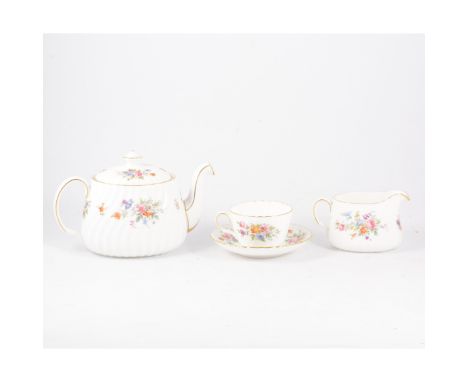 A Mintons "Marlow" bone china tea service, twelve cups, saucers, side plates, two bread and butter plates, teapot, milk and s