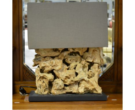 Driftwood lamp base, with shade, 51cm.
