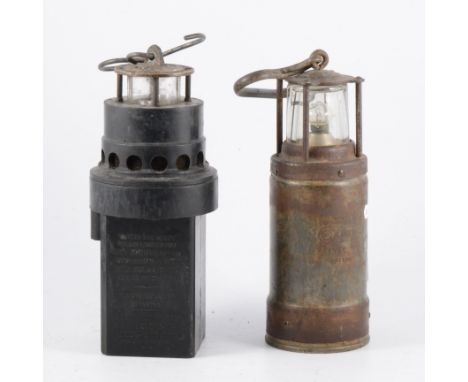 Two Miners lamps, including one Admiralty coal miners lamp and scare miners gas indicator lamp, (4).