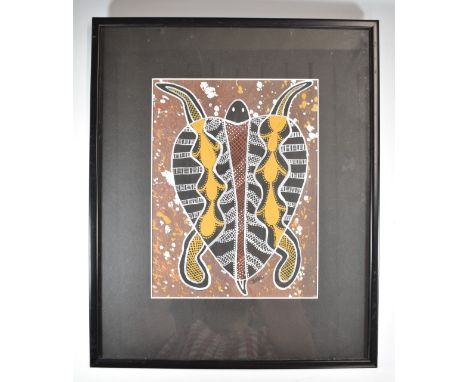 Janbal Aboriginal watercolour and gouache study of a turtle, signed lower right 29 x 22cm, in black frame