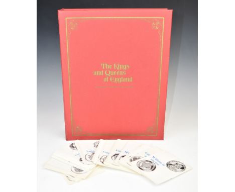 The Kings and Queens of England first edition sterling silver proof 43 coin set, in an album with information cards, each coi