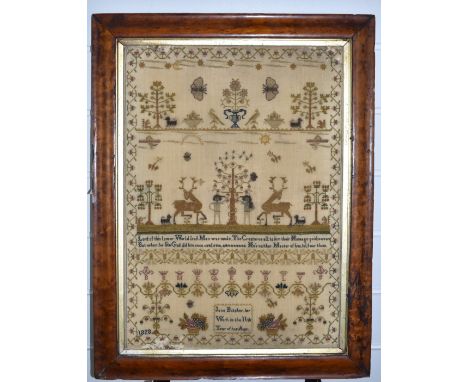 George IV embroidery sampler by Jane Butcher age 11 years, 46 x 33cm
