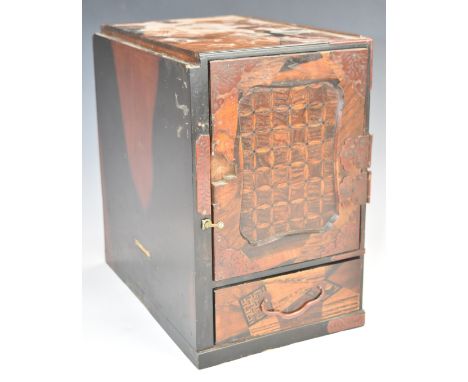 Japanese parquetry cabinet with three drawers, W18 x D27 x H28cm