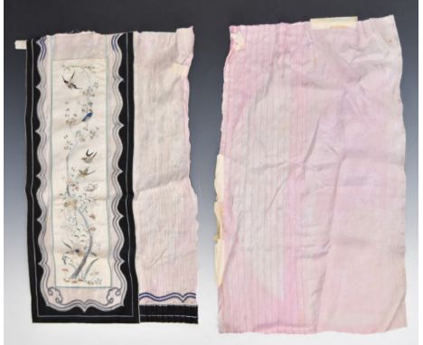 19th/20thC Chinese embroidery panel 45 x 12.5cm with pleated surround, 57 x 49cm overall.&nbsp;