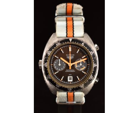 Heuer Autavia 'Orange Boy' gentleman's automatic chronograph wristwatch ref. 11630 with date aperture at 6 o'clock, orange an