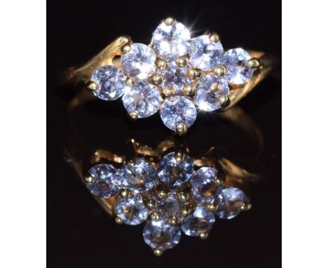 A 9ct gold ring set with tanzanites, 2.3g, size K/L&nbsp;