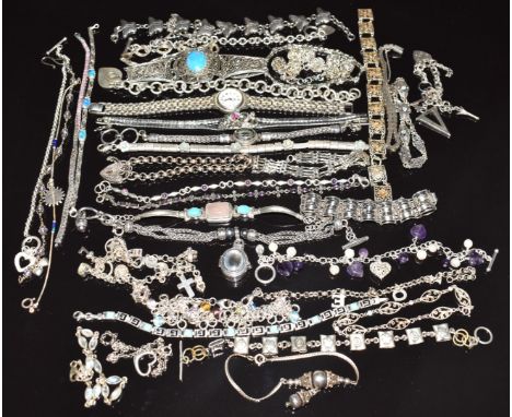 More than 34 silver bracelets including Greek key, opal, rose quartz, amethyst, etc&nbsp;